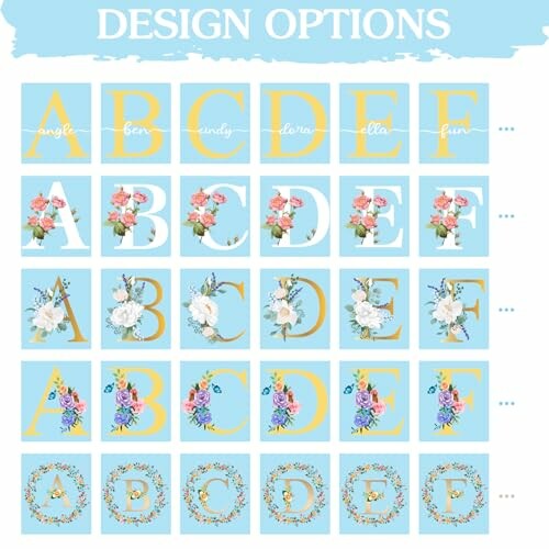 Floral alphabet design options with decorative letters A to F.