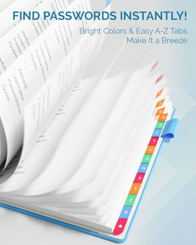 Password organizer book with A-Z tabs for easy access.