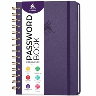 Purple Clever Fox password book with spiral binding